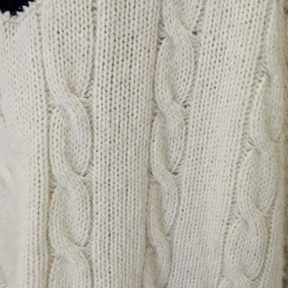 Brandy Melville NIKKI Cream/Red/Navy Cable Knit Oversized Wool Sweater,One Size - Picture 4 of 16